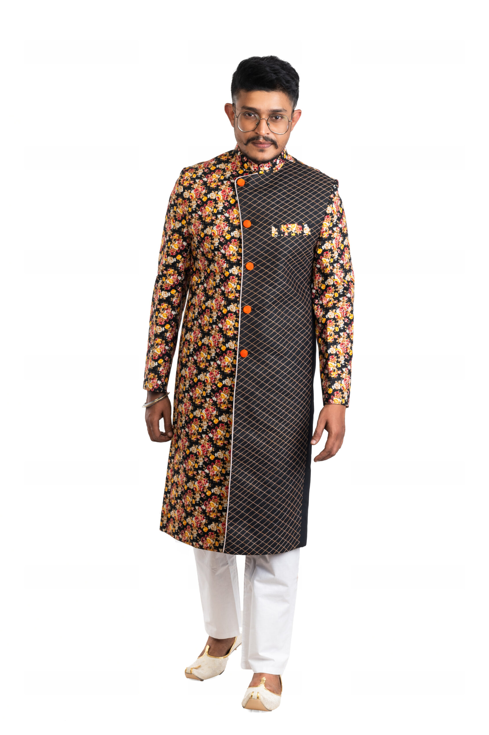 srijan floral printed sherwani